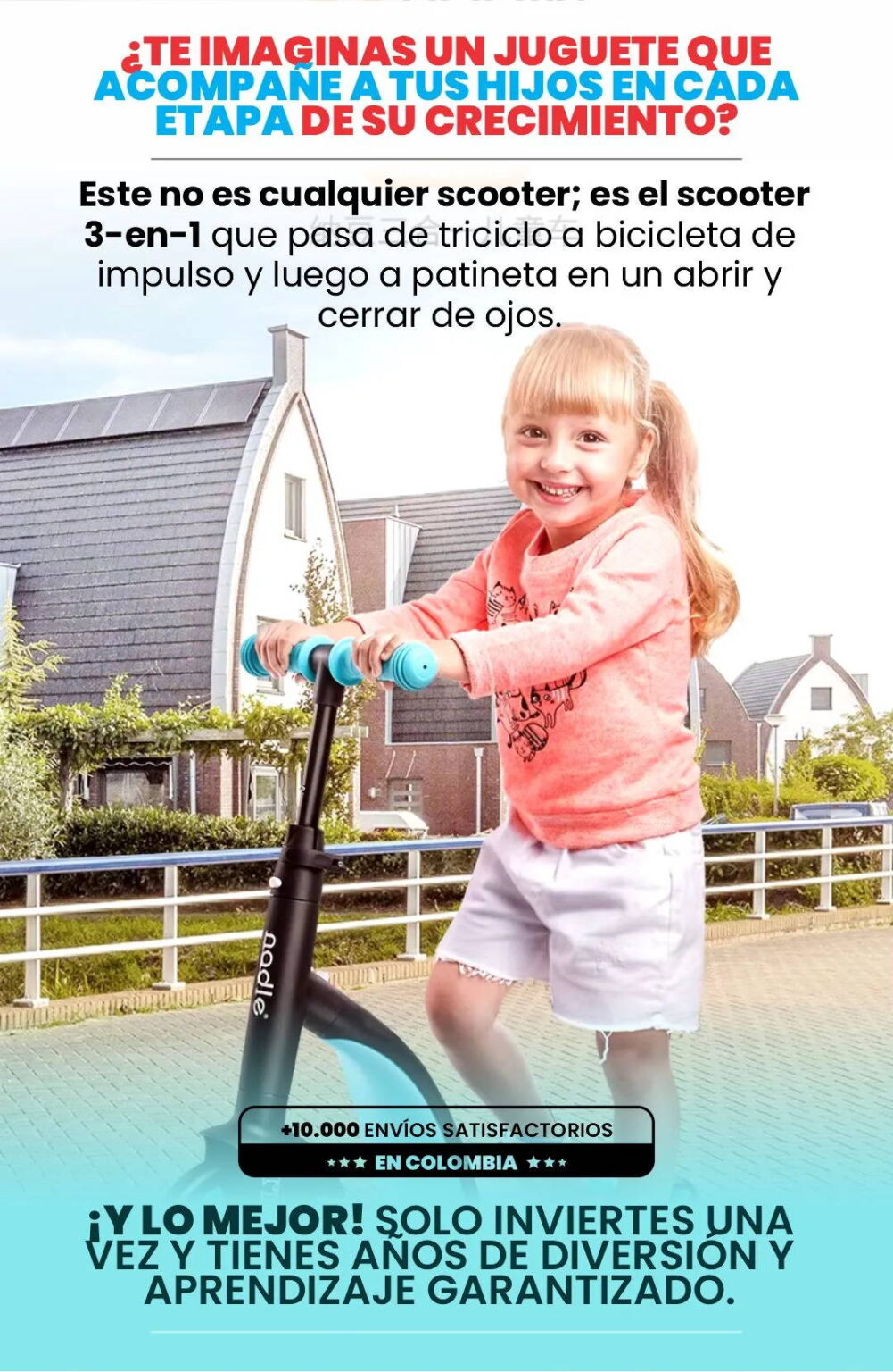 Scooter Monopatin 3 En 1 Triciclo Bicicleta Impulso