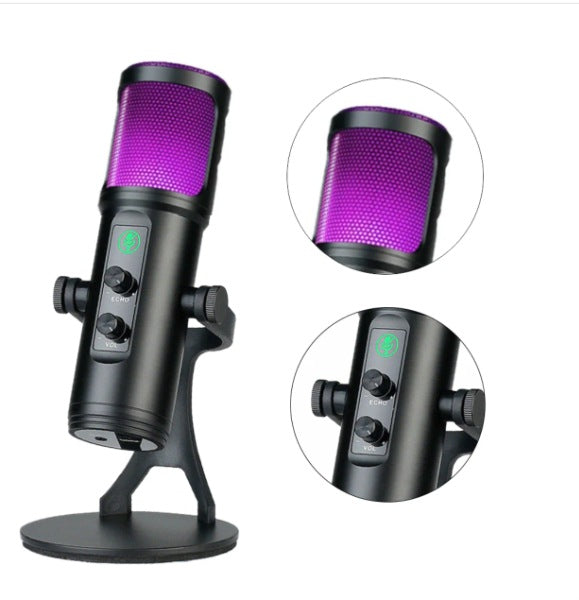 Microfono Profesional Condensador Omnidireccional Usb Luz Color Negro