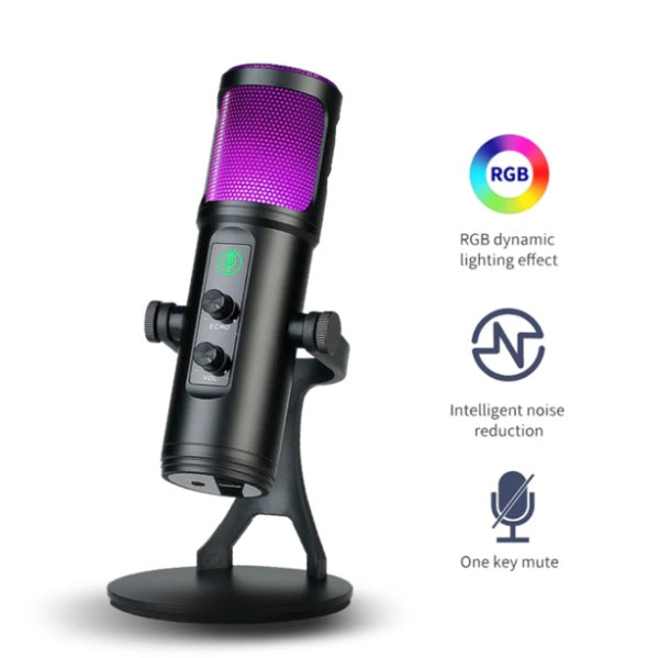 Microfono Profesional Condensador Omnidireccional Usb Luz Color Negro