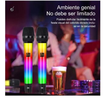 Microfono Koraoke Inalámbrico Recargable De 2,4g Con Luz Rgb