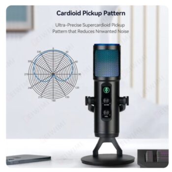 Microfono Profesional Condensador Omnidireccional Usb Luz Color Negro