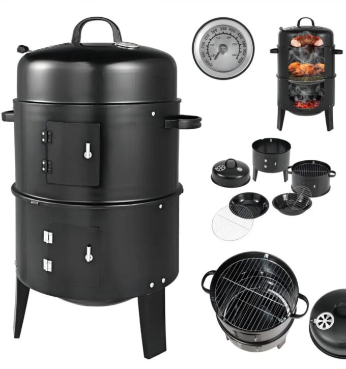 Parrilla asador ahumadora de carbón 3 en 1